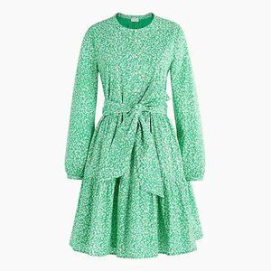 JCrew Green Flower print tie-waist dress